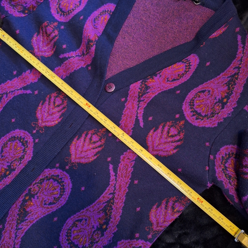 Vintage Jeanne Pierre Purple & Blue Cardigan Paisley Pattern - Picture 6 of 12